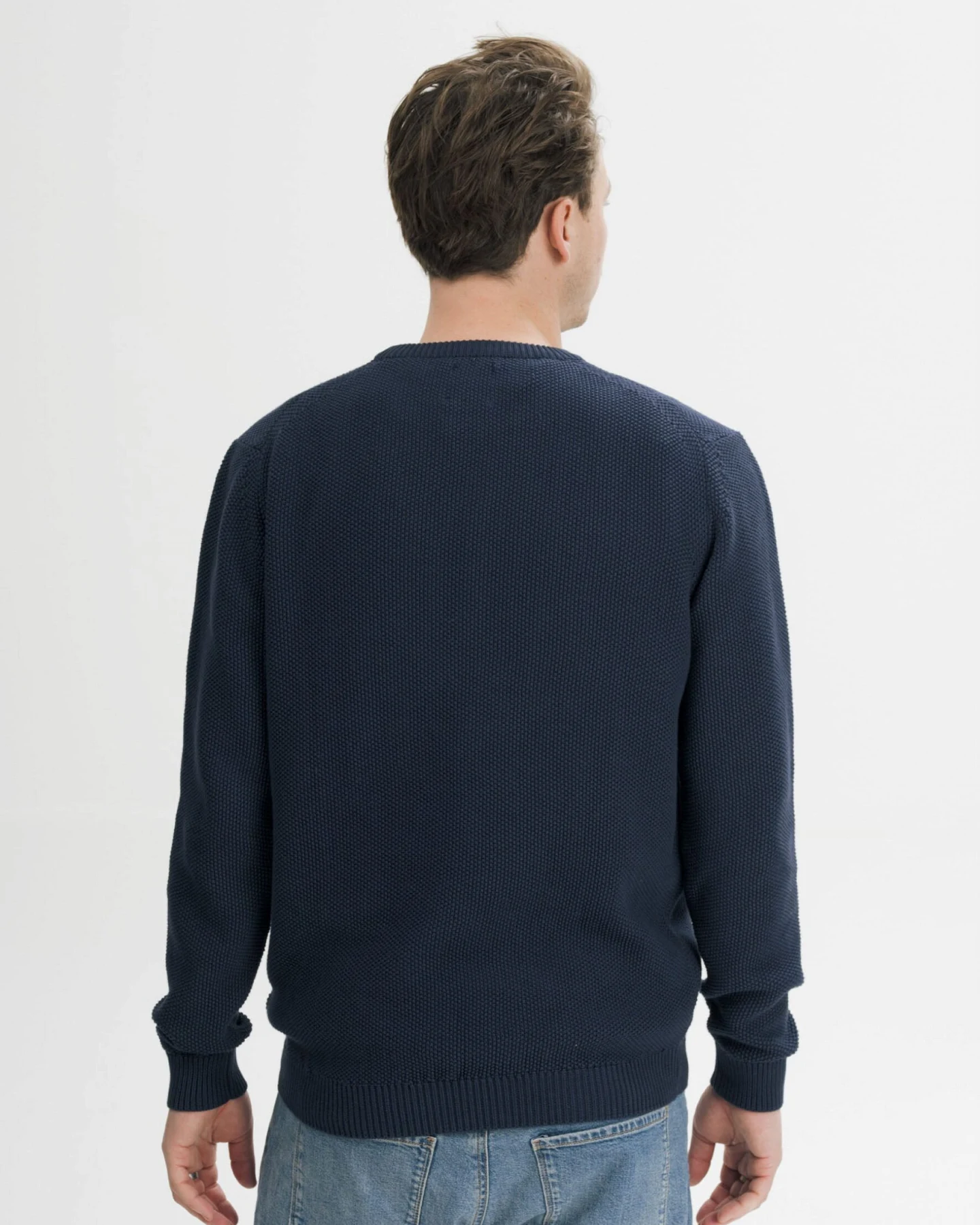 MELA Herren vegan Strickpullover Structured Vareen In Marineblau – Ansicht 2