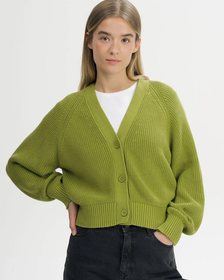 MELA Damen vegan Strickjacke Mit Rippmuster Bhuma Seaweed