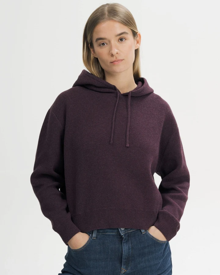 MELA Damen vegan Strick Hoodie Janisha Elderberry Melange