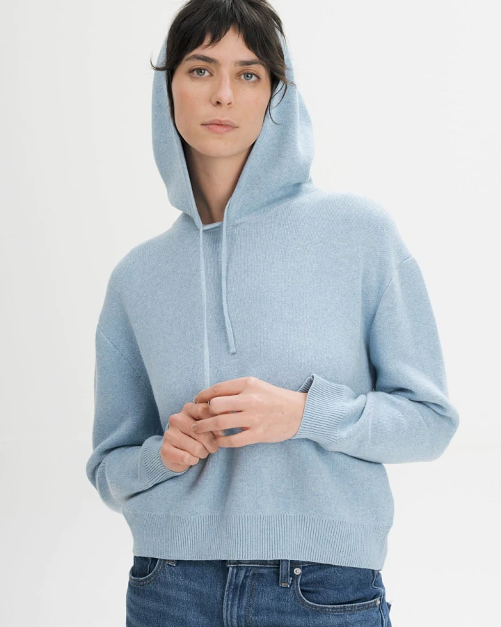 MELA Damen vegan Strick Hoodie Janisha Salty Blue Melange