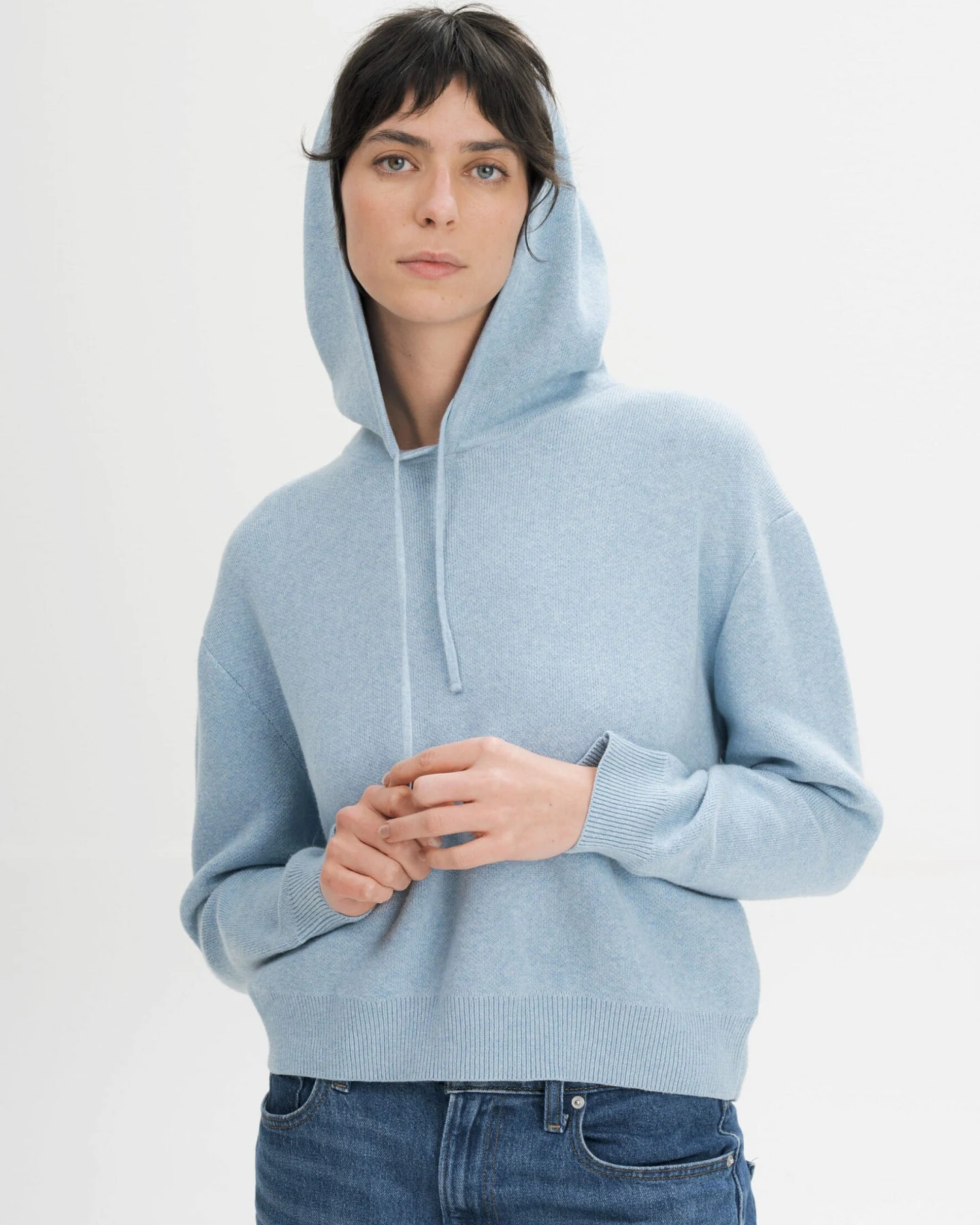 MELA Damen vegan Strick Hoodie Janisha Salty Blue Melange – Ansicht 2