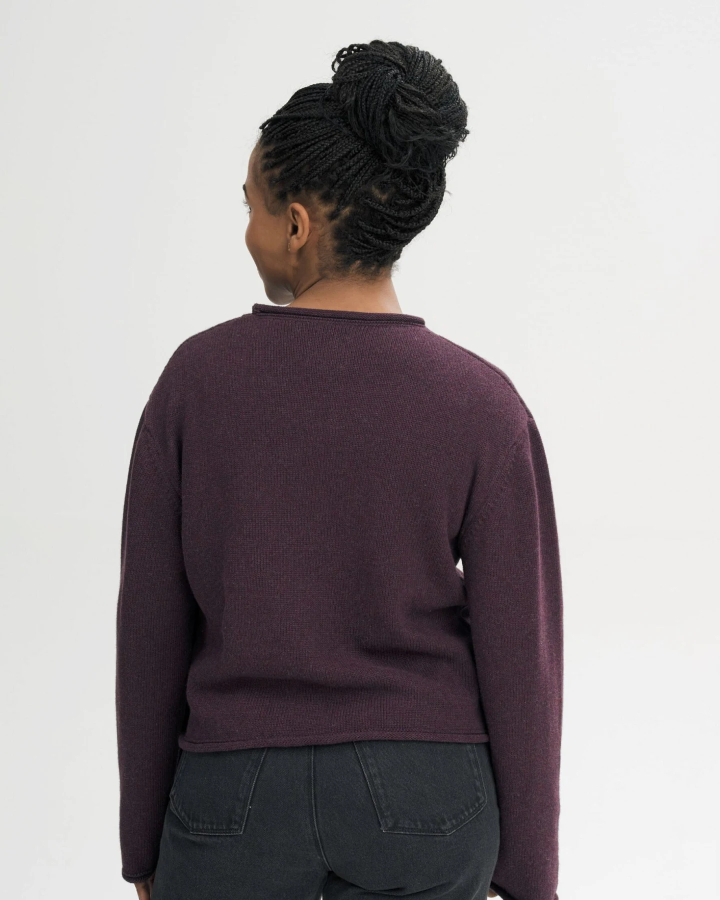 MELA Damen vegan Strickpullover Mit Umgeschlagenem Saum Geetha Elderberry Melange – Ansicht 2
