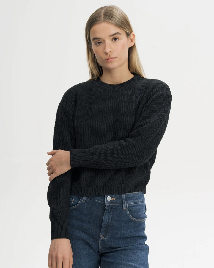 MELA Damen vegan Strickpullover Structured Suriya Schwarz
