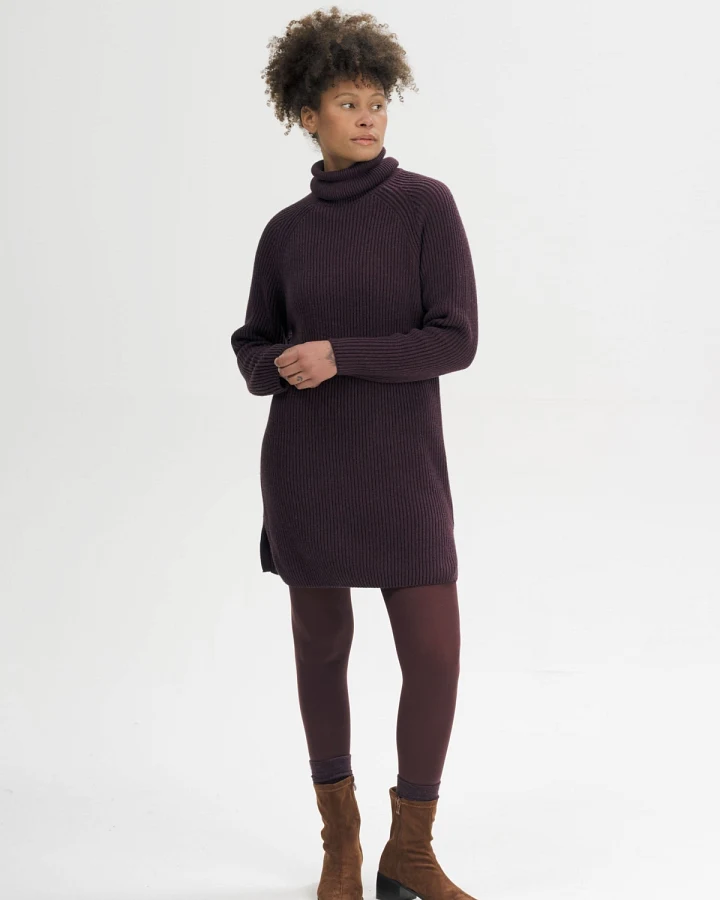 MELA Damen vegan Kleid Aus Rippstrick Mit Rollkragen Arunika Holunder Melange