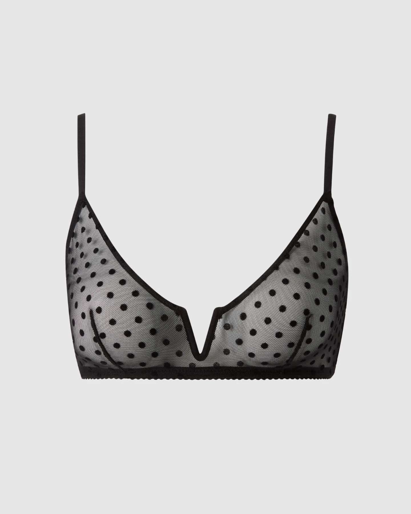 Understatement Damen vegan Bralette Aus Netzstoff V-Balconette-Schnitt, Schwarz Mit Punkten – Ansicht 2