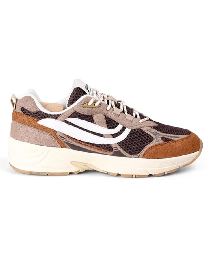 Genesis Damen vegan Sneaker G-Eco 99 Mit Gepunkteter Sohle Cognac/Beige/Grau