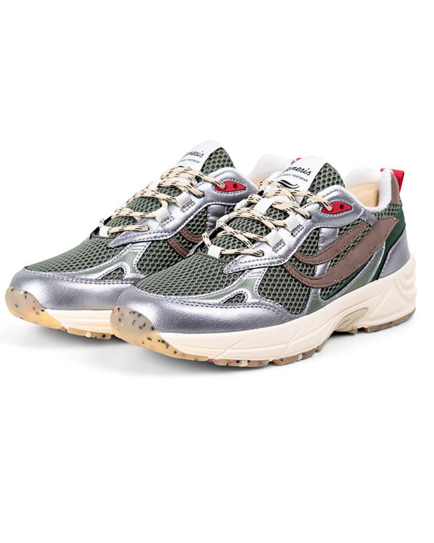 Genesis Damen vegan Sneaker G-Eco 99 Mit Gepunkteter Sohle, Silber/Olive – Ansicht 2