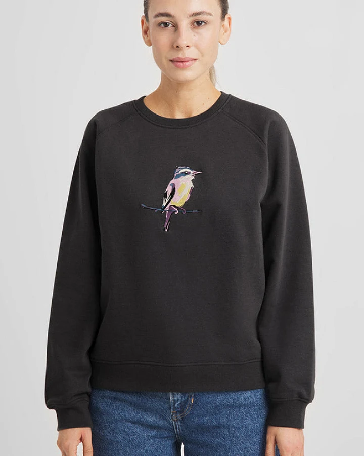 DEDICATED Damen vegan Pullover Ystad Painted Bird In Grau
