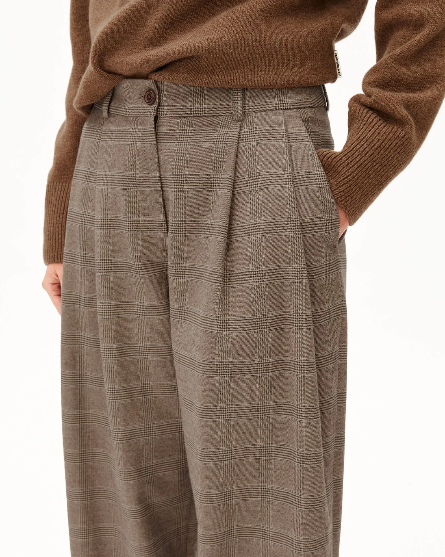Hose Check Wide Pleated Beige – Ansicht 4