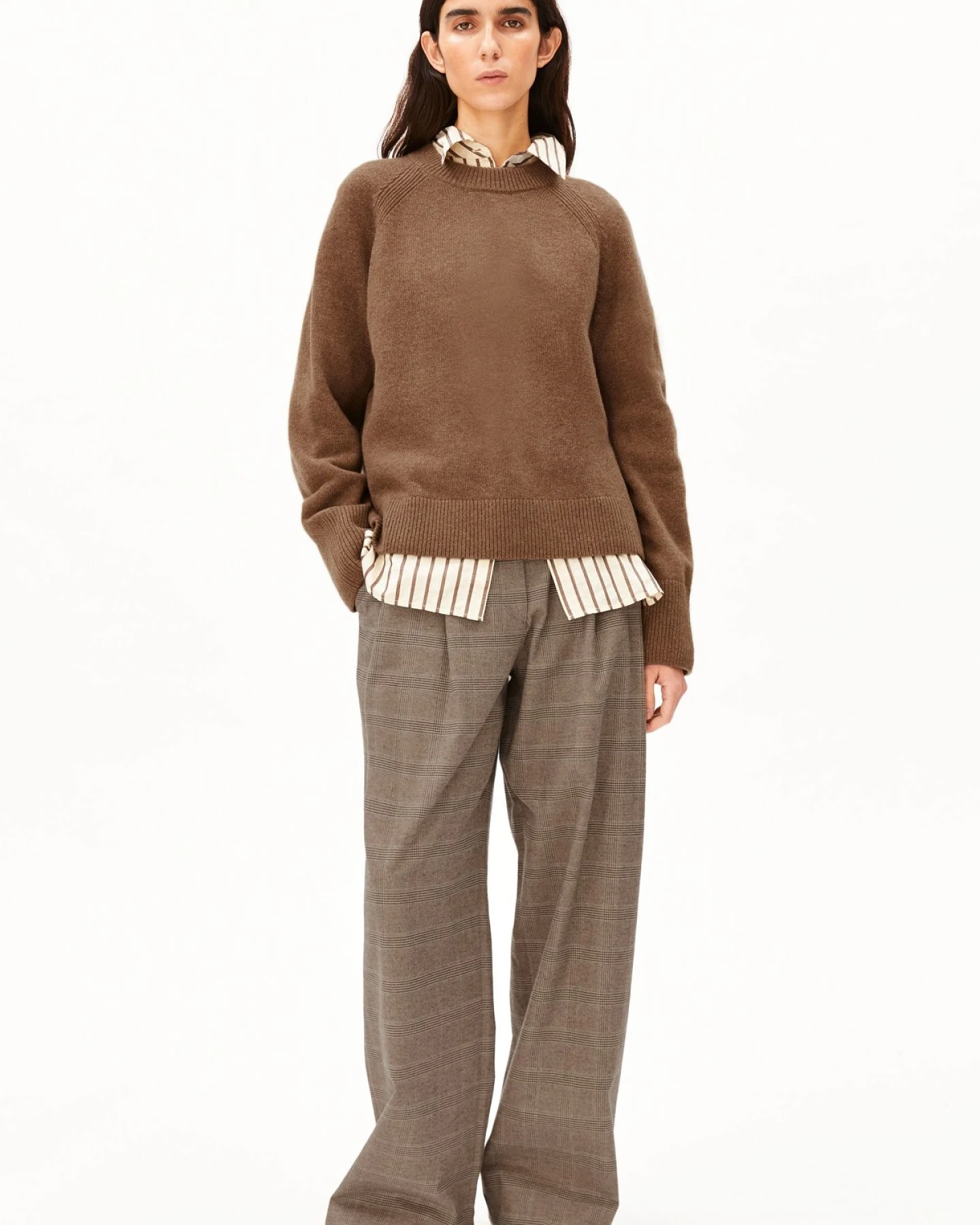 Hose Check Wide Pleated Beige – Ansicht 3