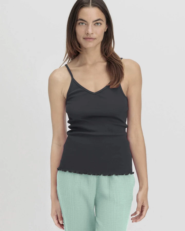 hessnatur Damen Spaghetti Top V-Neck im 2er-Pack PURE COTTON aus Bio-Baumwolle - schwarz - Größe 40