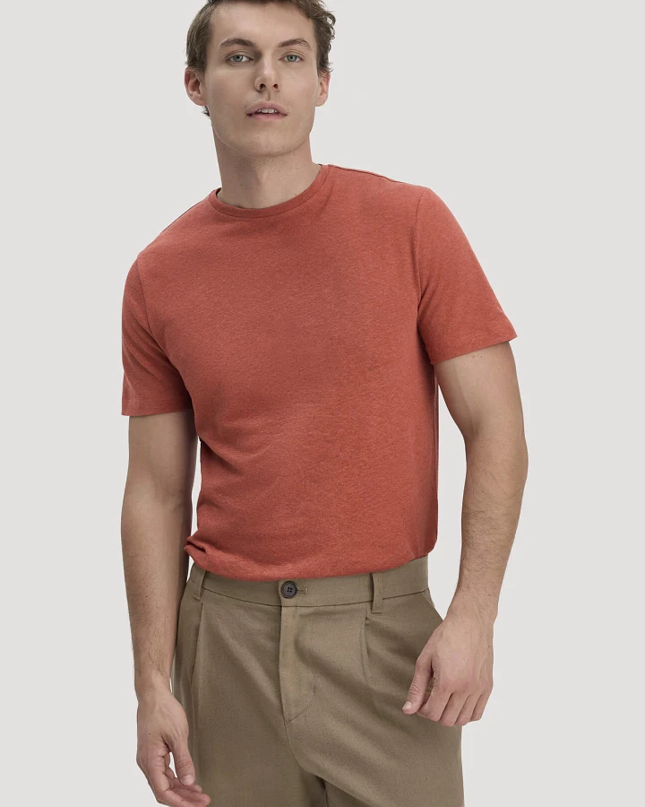 hessnatur Herren T-Shirt Regular aus Leinen und Bio-Baumwolle - braun - Größe 56