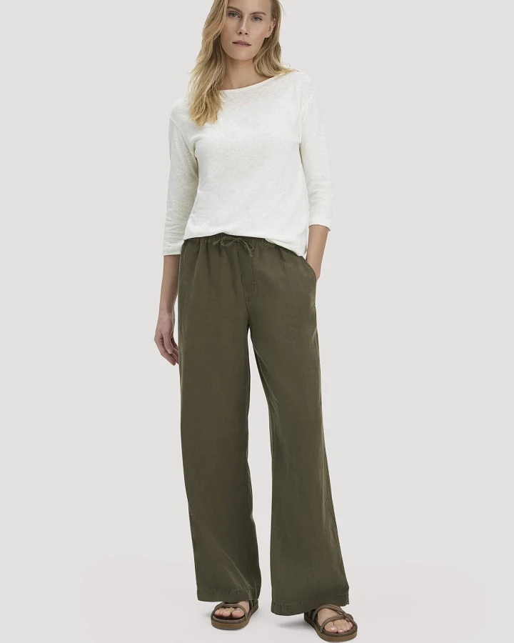 Produktseite: hessnatur Damen Hose Wide Leg aus TENCEL™ Lyocell mit Leinen - grün - Größe 34