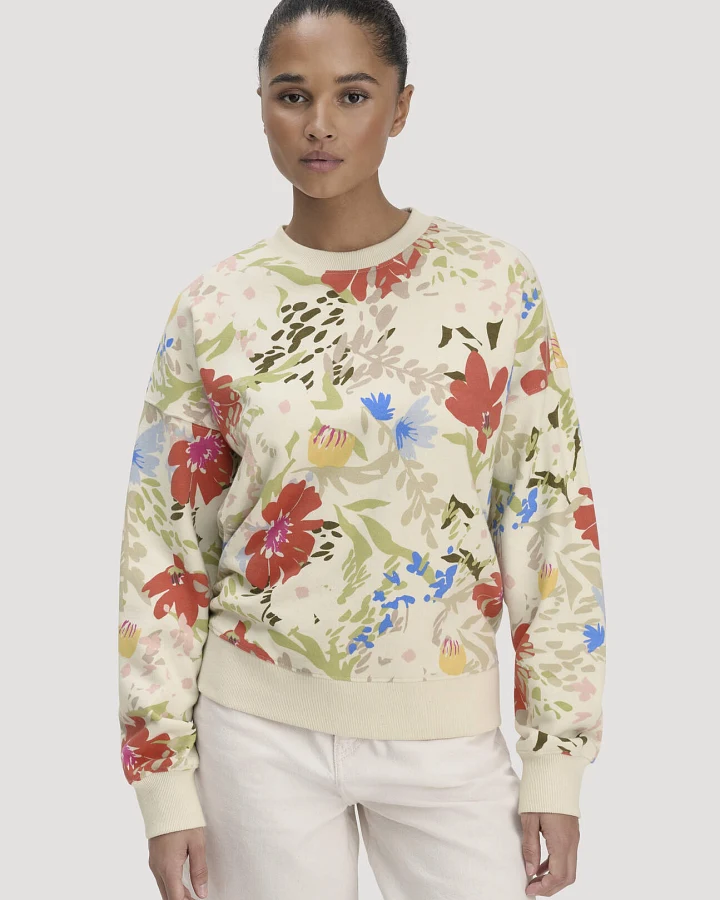 hessnatur Damen Print Sweatshirt Oversize aus Bio-Baumwolle - natur - Größe S
