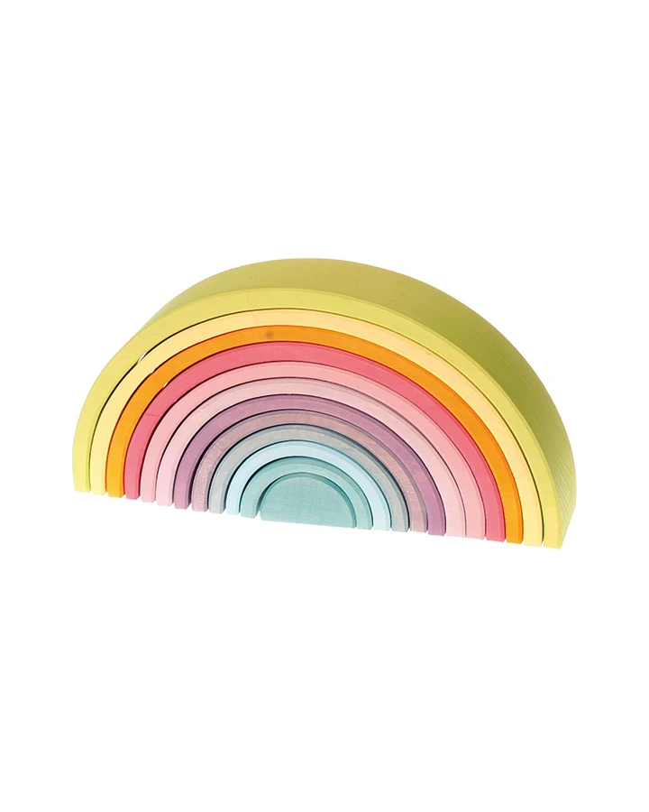 Grimms Großer Regenbogen aus Lindenholz, 12-teilig, pastell lasiert Maße 38 x 7 x 16,5 cm