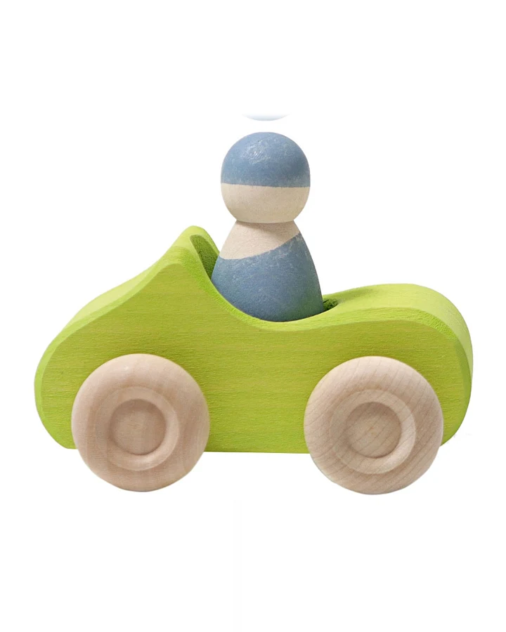 Produktseite: Grimms Kleines Cabrio Spielzeugauto aus Lindenholz, grün lasiert Maße 11 x 9 x 7 cm