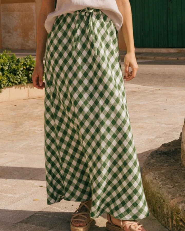AmourLinen Damen vegan Rock Slip Ciara Grün Gingham