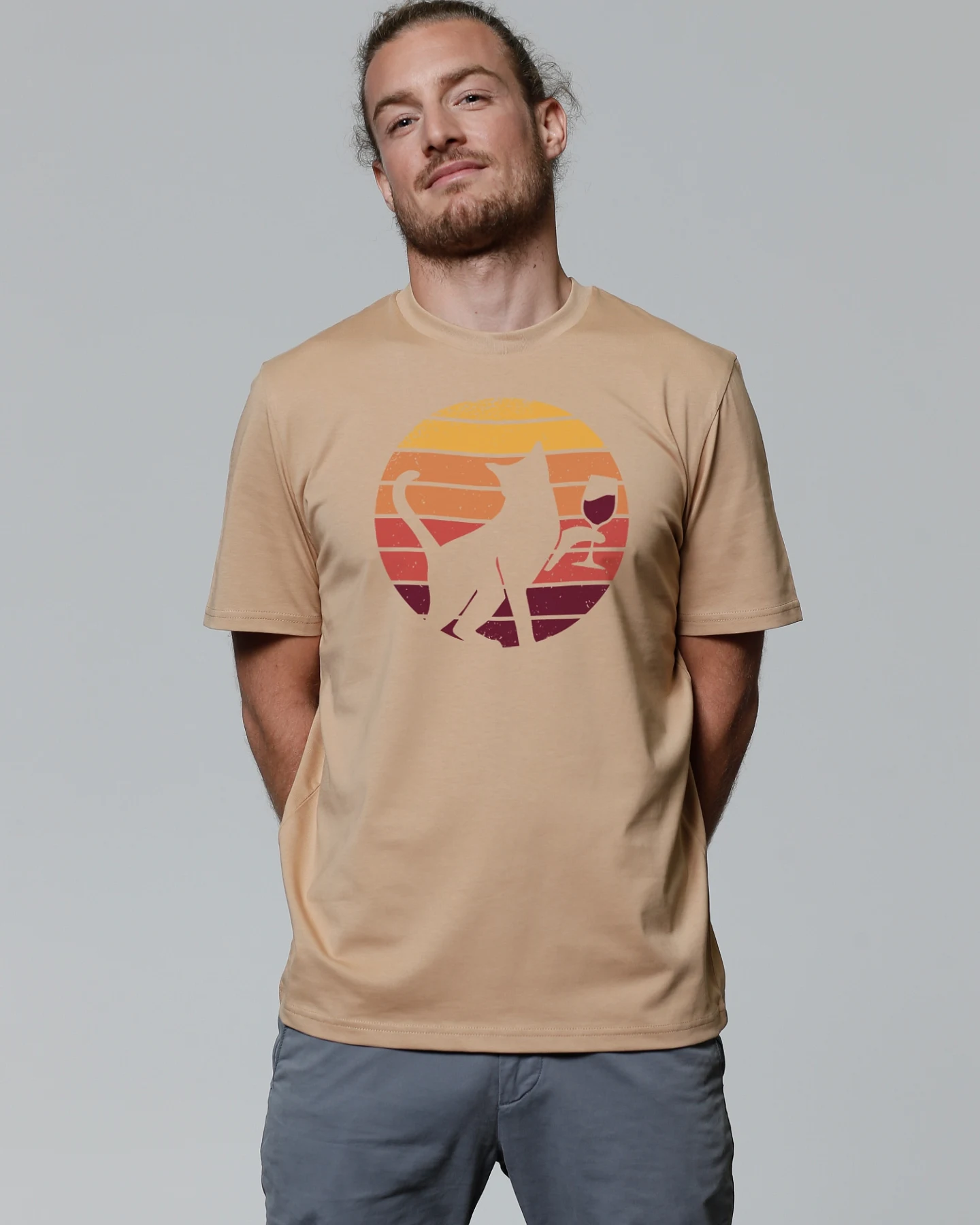 Watapparel T-Shirt Sunset Katze & Rotwein – Ansicht 2