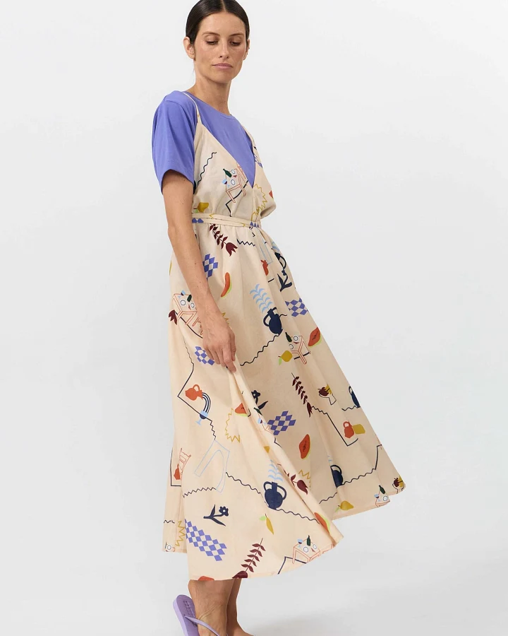 SUITE13LAB Damen vegan Kleid Mp Midi Print Holiday Beige