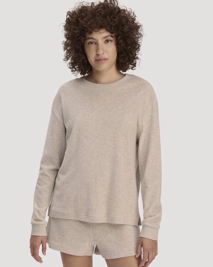 hessnatur Damen Frottee Loungeshirt Oversize PURE COTTON aus Bio-Baumwolle - beige - Größe 38