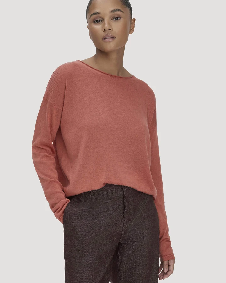 hessnatur Damen Strick Pullover Oversize aus TENCEL™ Lyocell mit Bio-Baumwolle - orange - Größe M