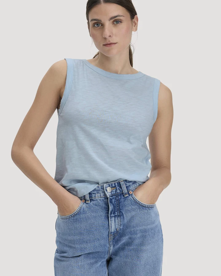 hessnatur Damen Light Slub Jersey Top Regular aus Bio-Baumwolle - blau - Größe 46