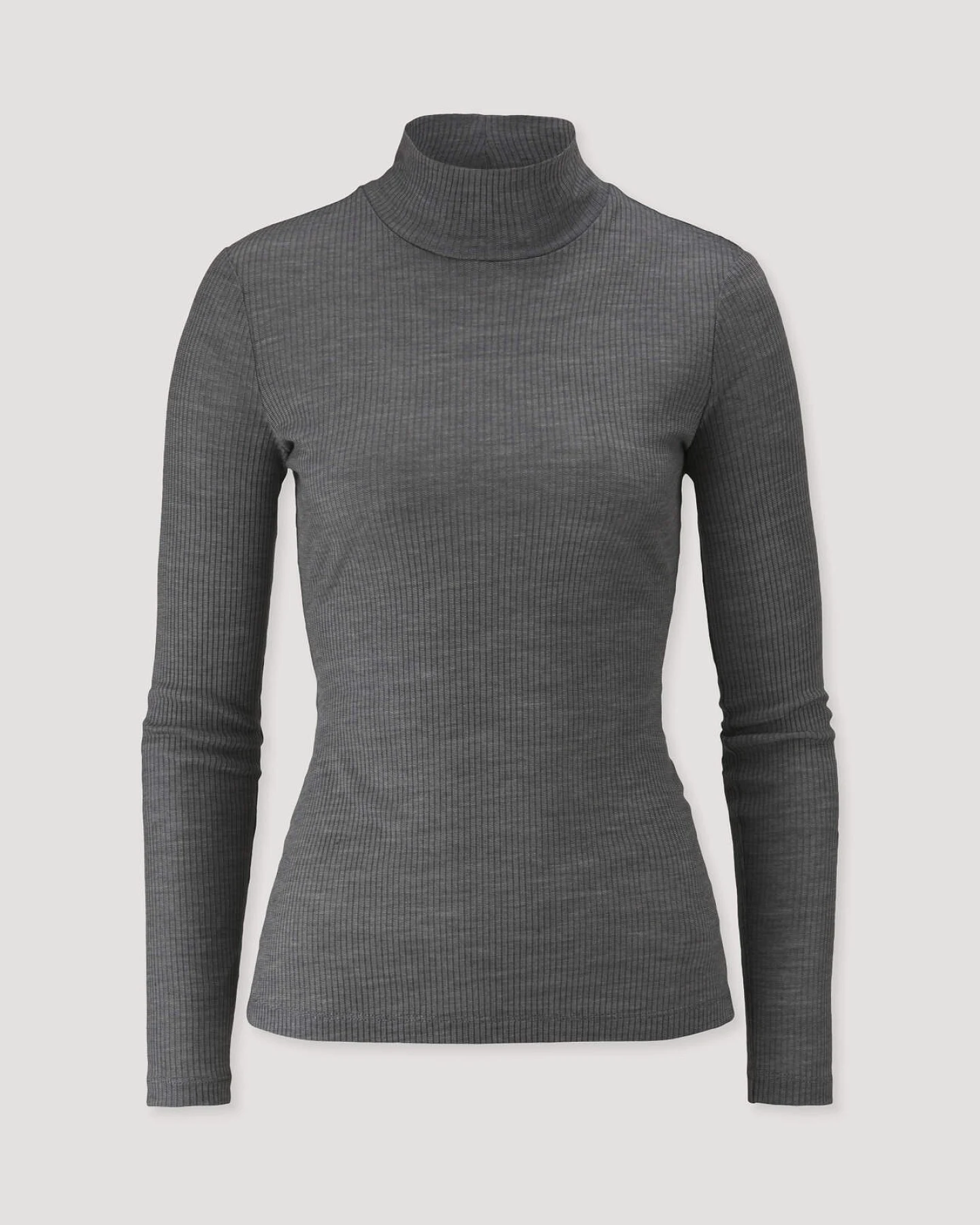 hessnatur Damen Mock-Neck Longsleeve WARM TOUCH aus Bio-Schurwolle und TENCEL™ Lyocell - grau - Größe 48 – Ansicht 3