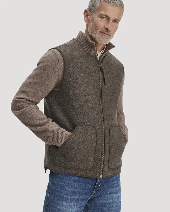 hessnatur Herren Walk Weste Regular aus Bio-Merinowolle - braun - Größe 48