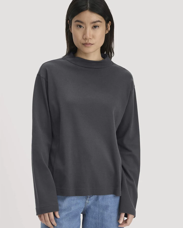 hessnatur Damen Longsleeve Oversize aus Bio-Baumwolle - grau - Größe XL