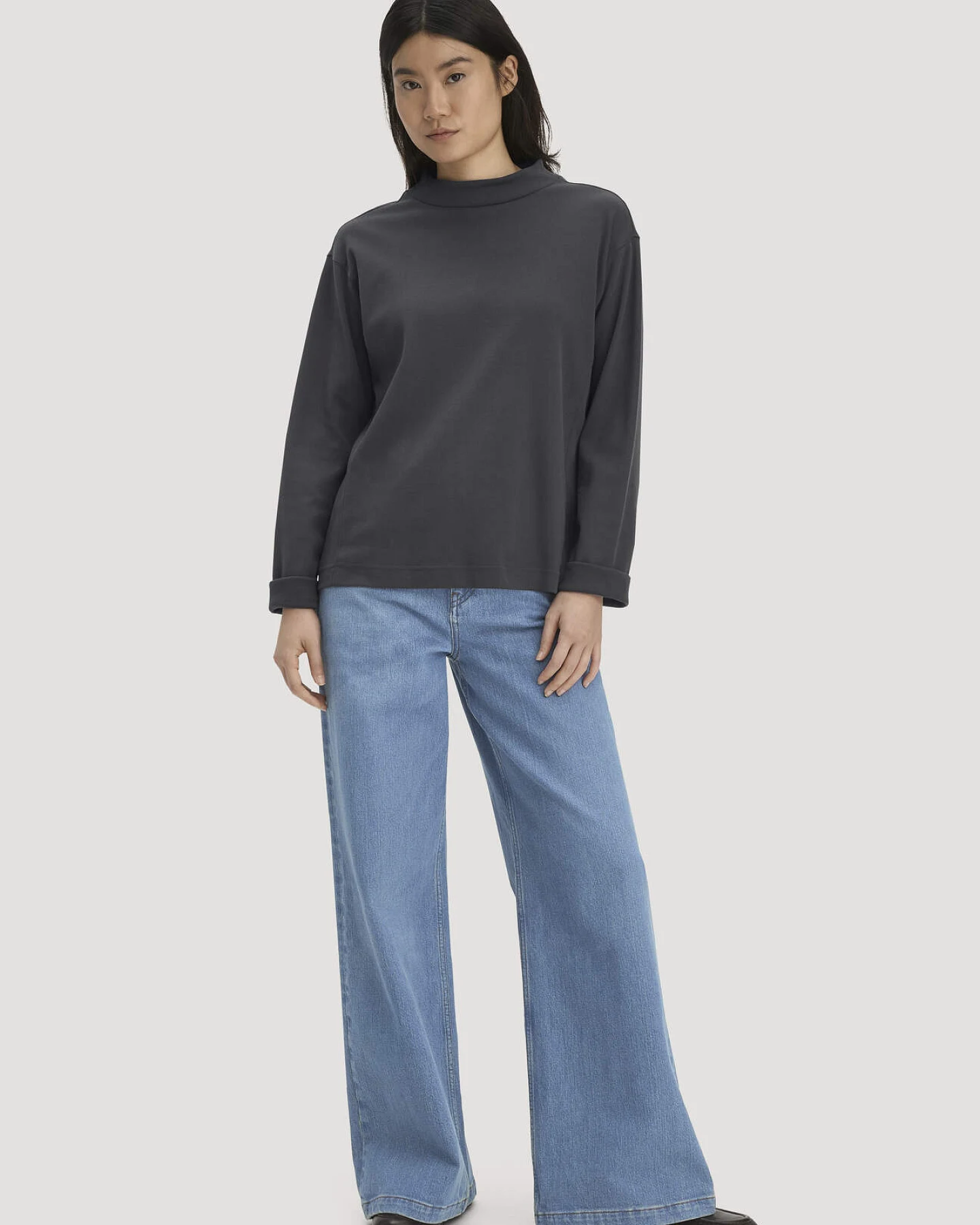 hessnatur Damen Longsleeve Oversize aus Bio-Baumwolle - grau - Größe XL – Ansicht 2