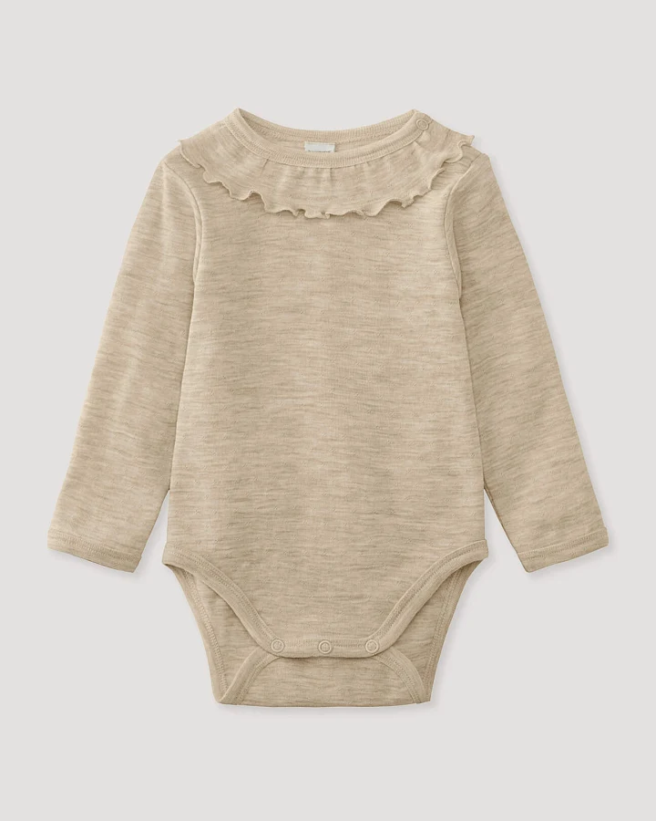 hessnatur Baby Langarmbody Pointelle aus Bio-Merinowolle - beige - Größe 62/68