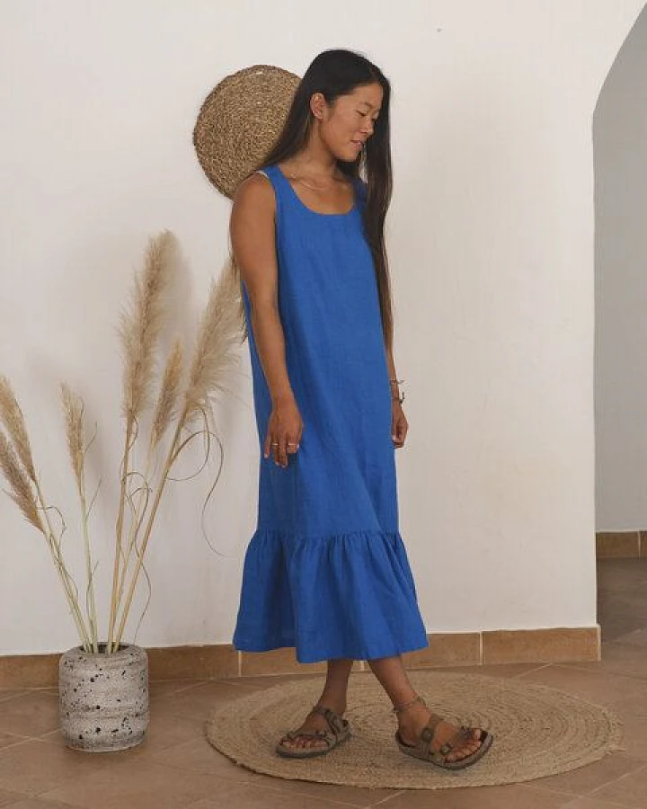 Matona Langes Kleid mit Rüschen für Frauen aus Leinen / Frill Dress