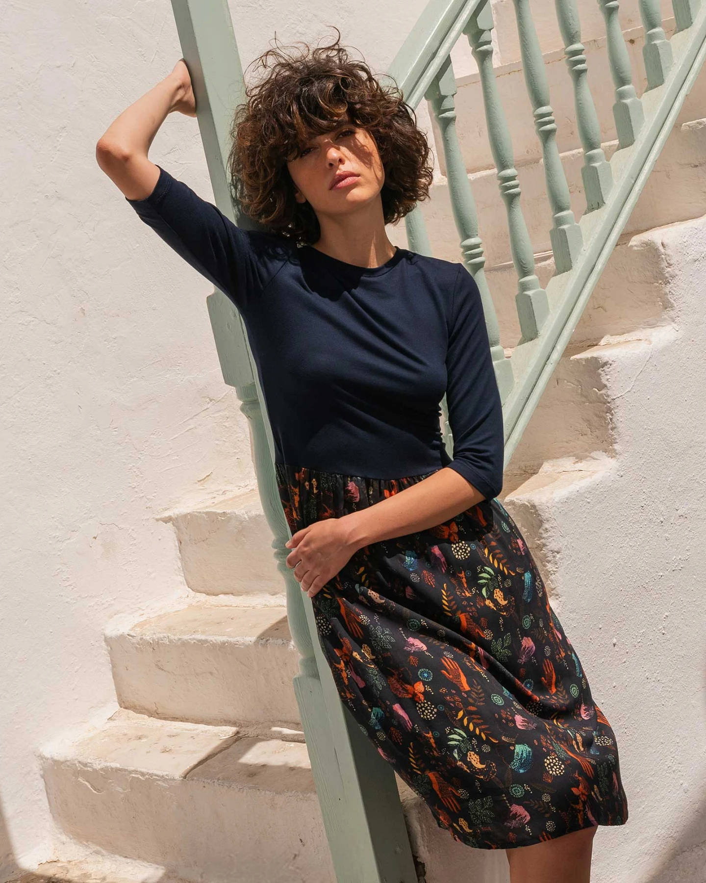 Widda Damen vegan Kleid Mixi Night/Afri Print Multicolor – Ansicht 2