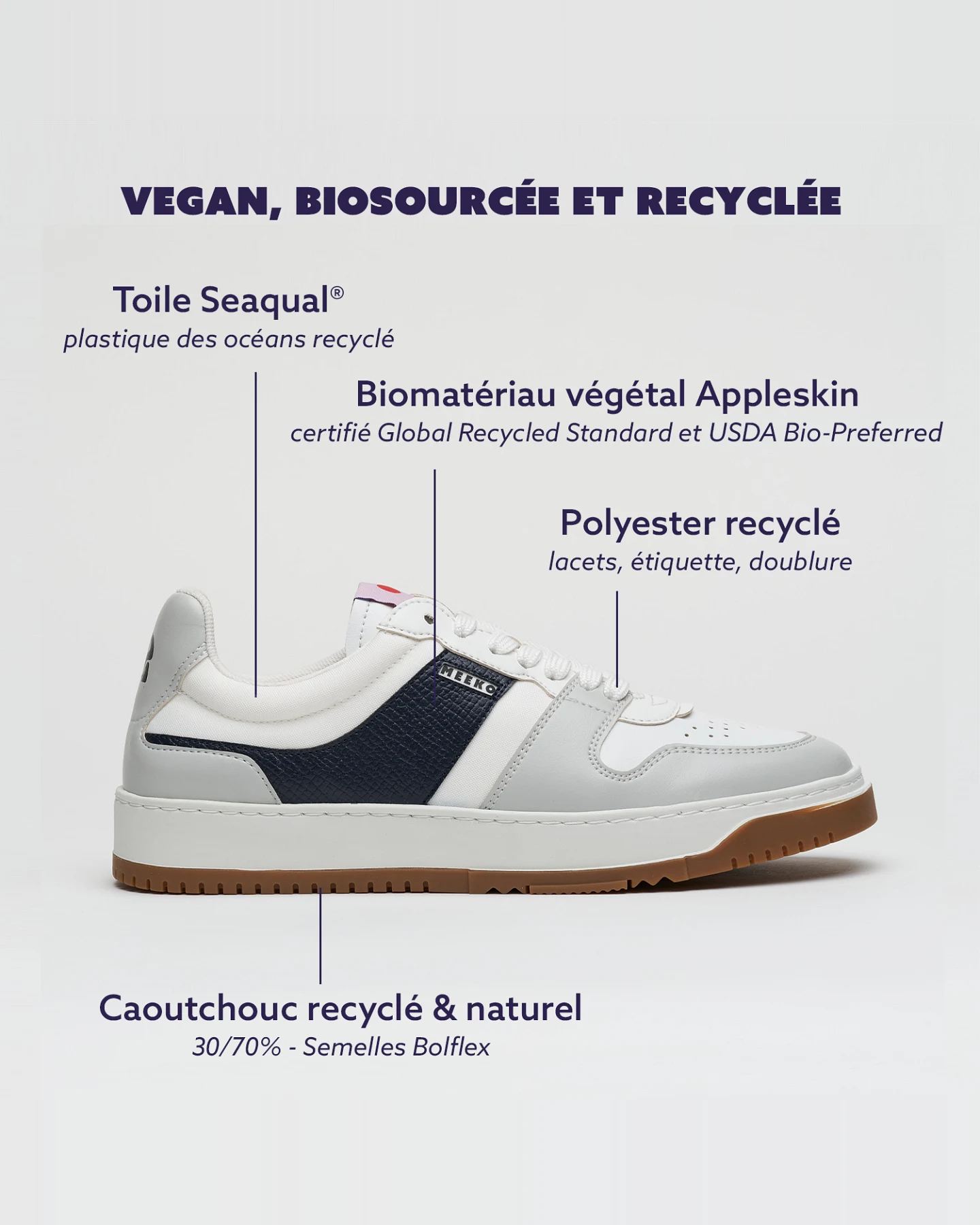 MEEKO Herren vegan Sneaker Kiboko Dunkelblau – Ansicht 2
