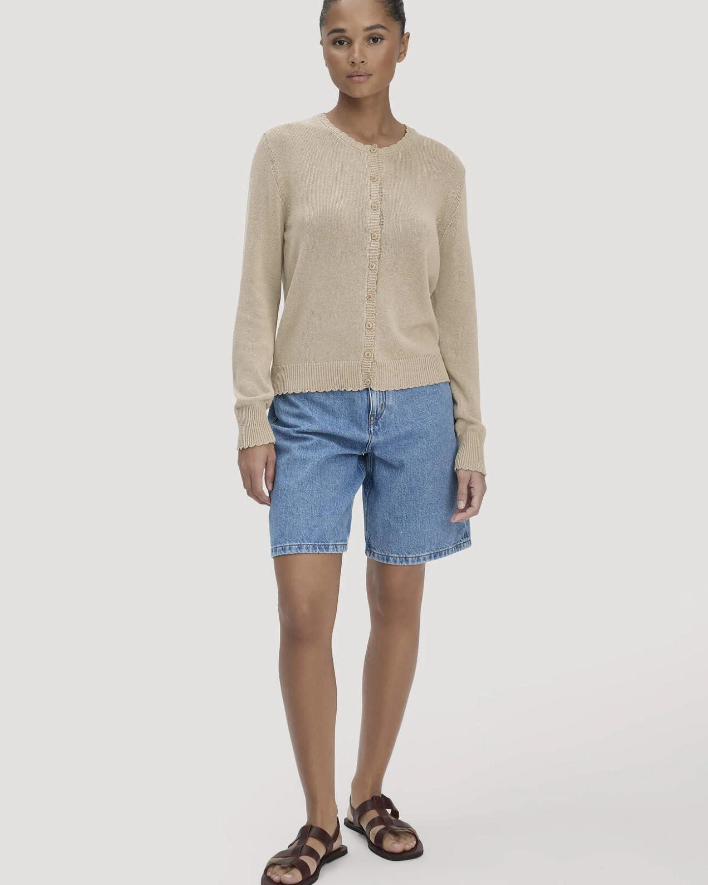 hessnatur Damen Strick Jacke Regular aus Leinen mit Baumwolle und Viskose - beige - Größe XXL – Ansicht 2