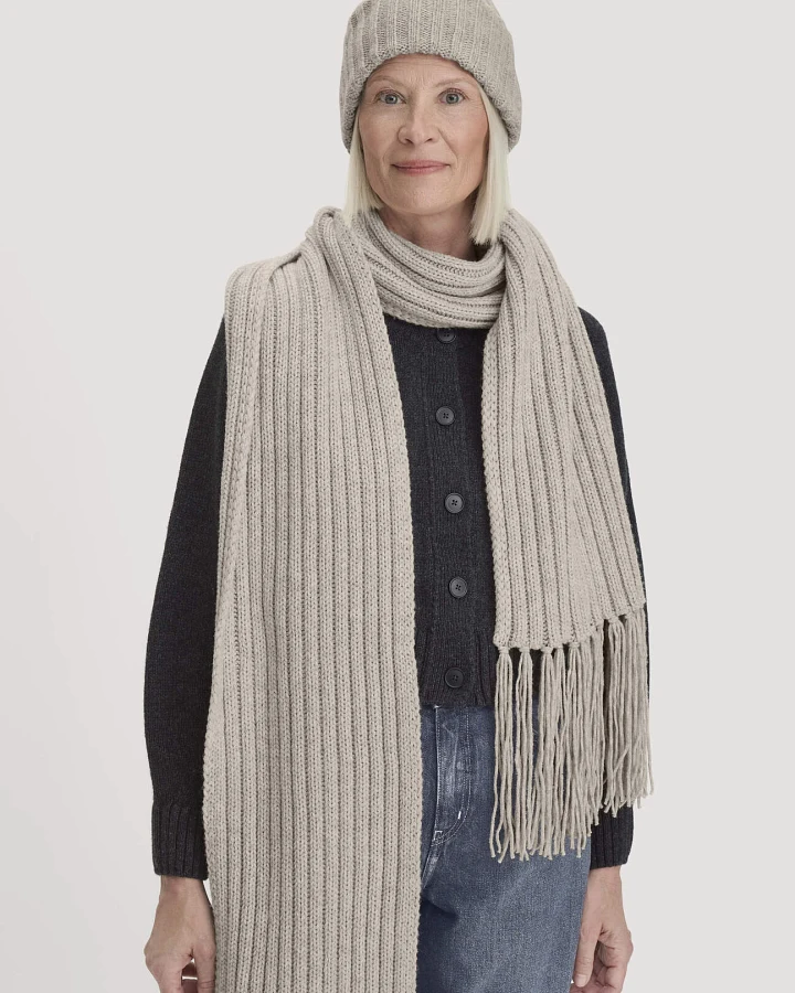hessnatur Damen Strick-Mütze aus Bio-Baumwolle mit Schurwolle und recycelter Wolle - beige - Größe 1size