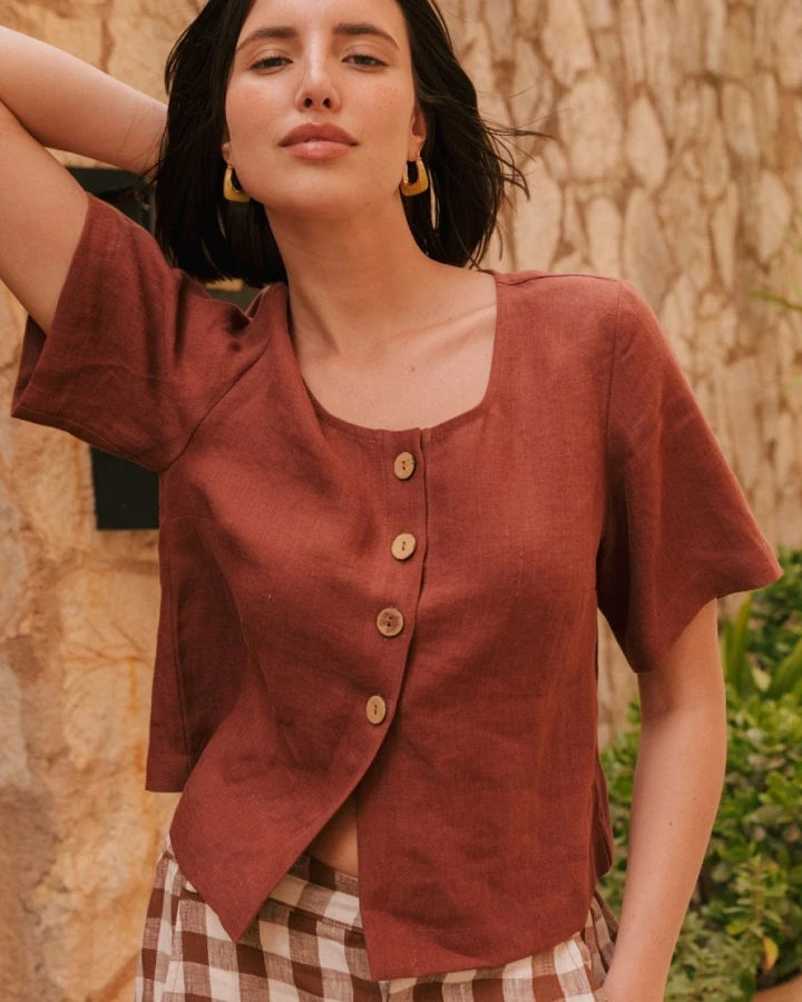 AmourLinen Damen vegan Oberteil Maeve Terracotta