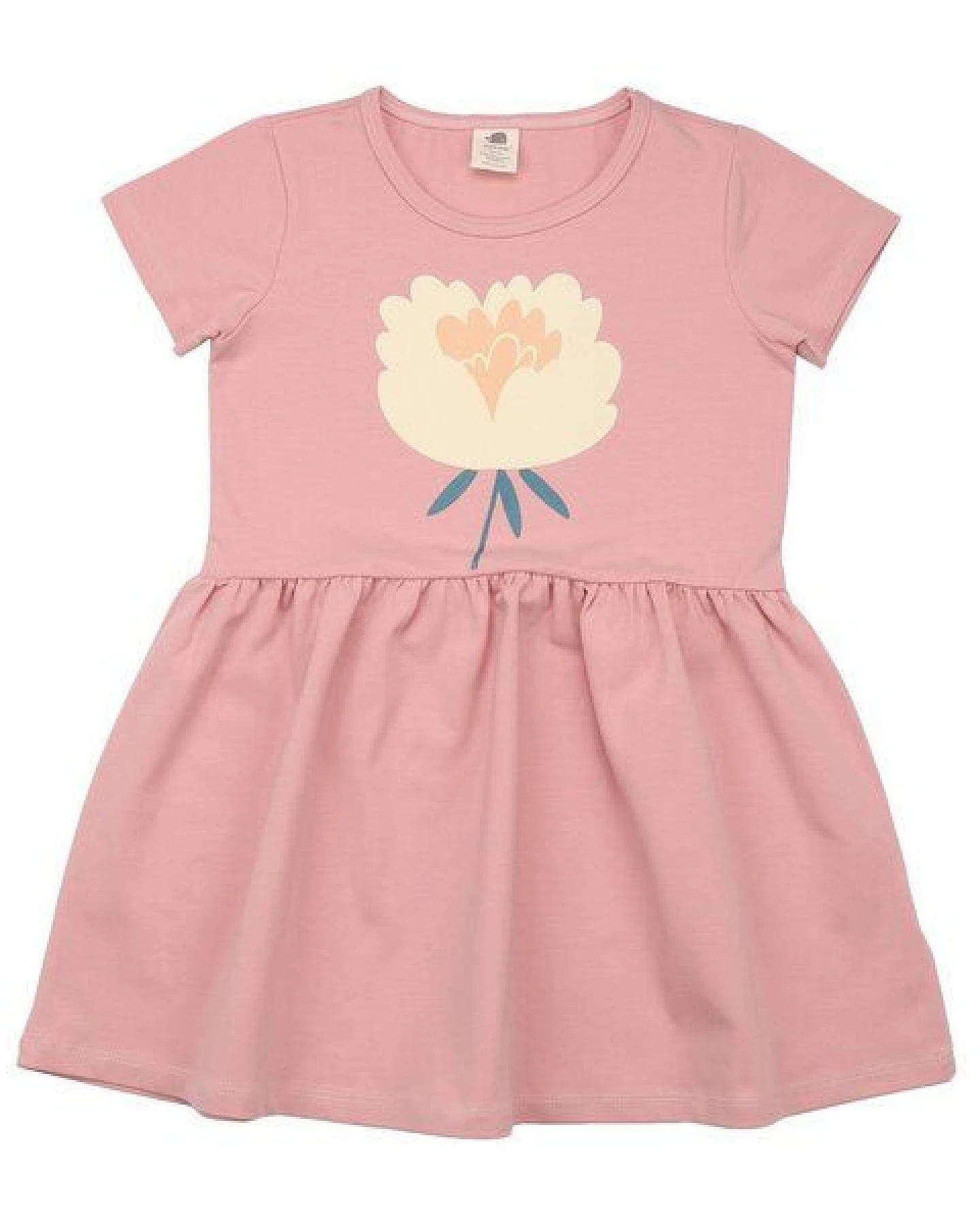 Kinder Kleid GOTS zertifiziert – Rosa mit Blumenmotiv, Kurzarm, weich & bequem – Ansicht 2