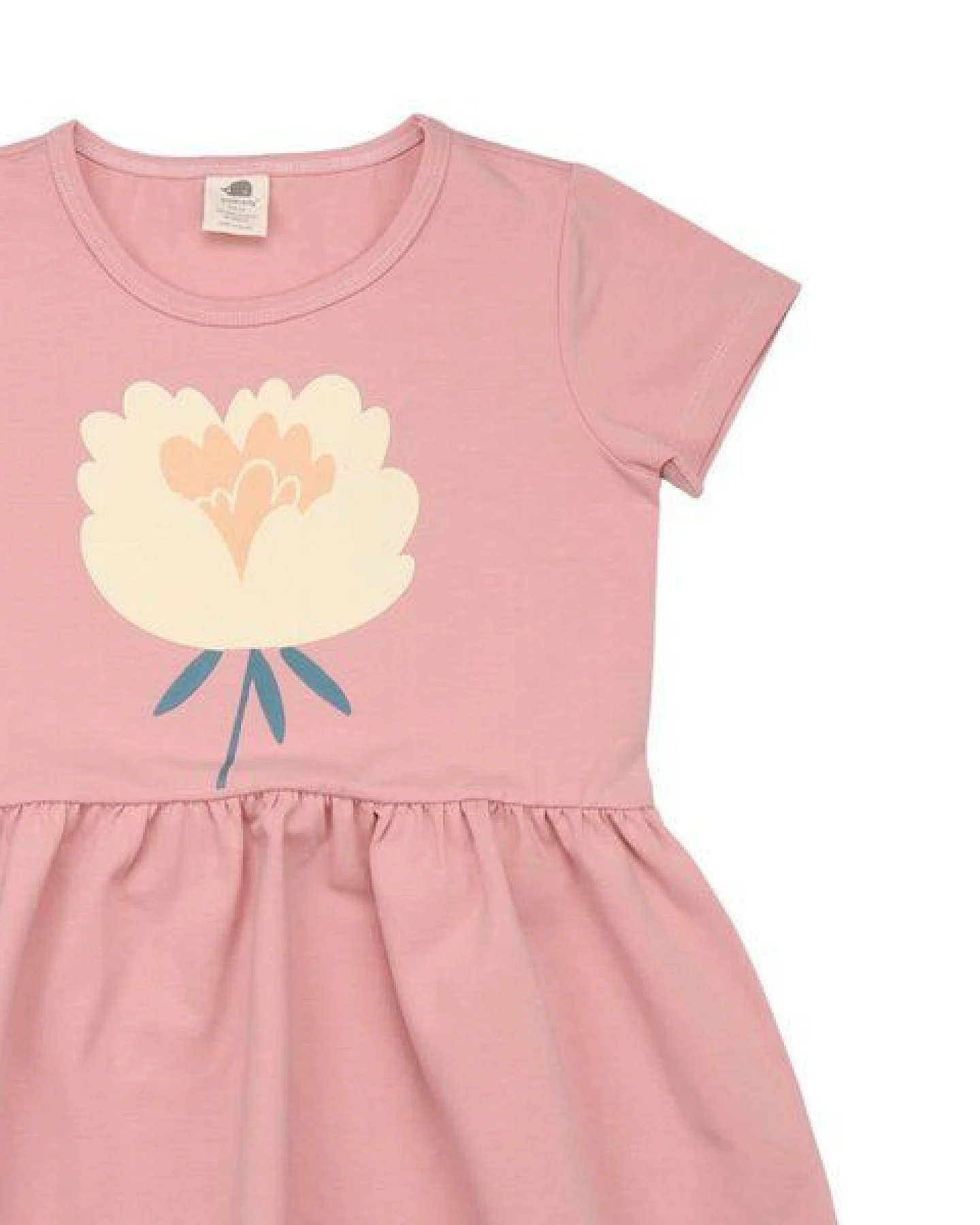 Kinder Kleid GOTS zertifiziert – Rosa mit Blumenmotiv, Kurzarm, weich & bequem – Ansicht 4