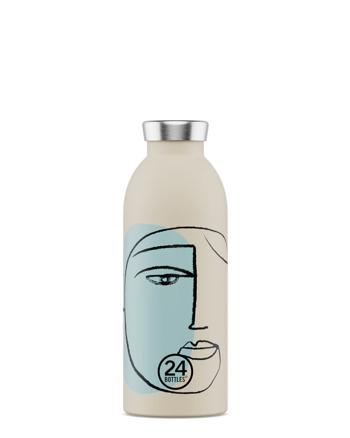 Thermos Trinkflasche aus Edelstahl 500 ml, weiss, mit abstrakter Kunst, personalisierbar, Clima Bottle White Calypso - 24Bottles