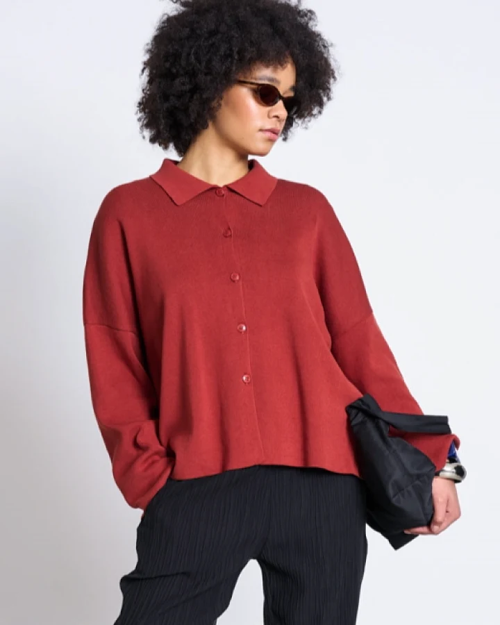 JAN 'N JUNE Damen vegan Strickjacke Anjo Mid Rot
