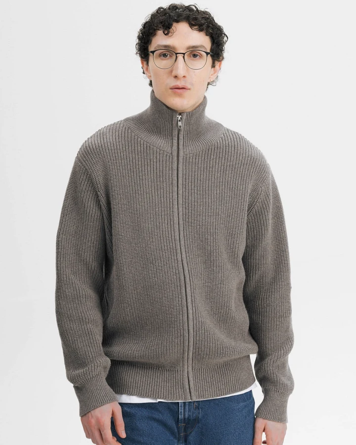 MELA Herren vegan Strickjacke Mit Rippbündchen Taksh Bear Melange