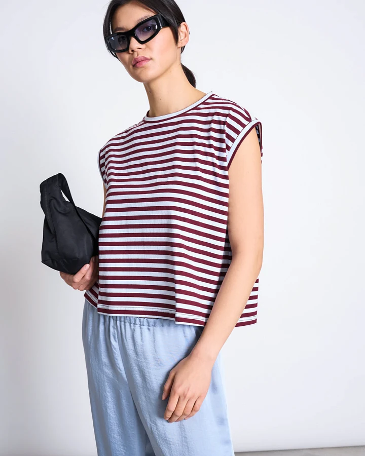 JAN 'N JUNE Damen vegan T-Shirt Ovar Rot-Blau Gestreift