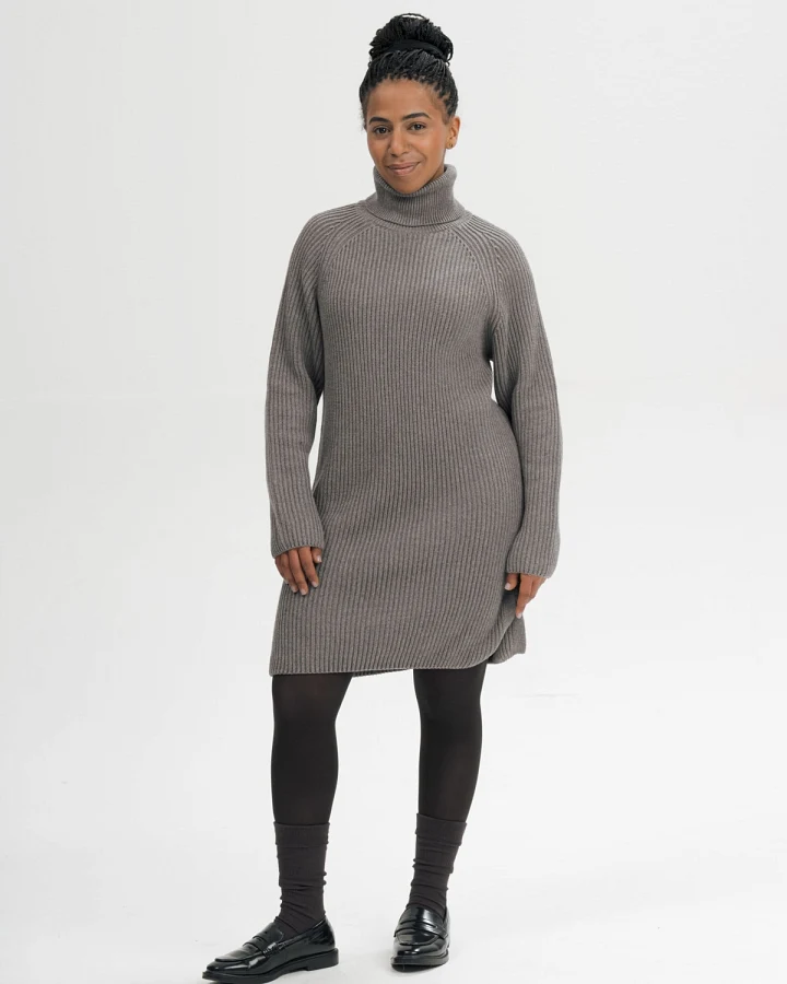 MELA Damen vegan Kleid Aus Rippstrick Mit Rollkragen Arunika Bär Melange