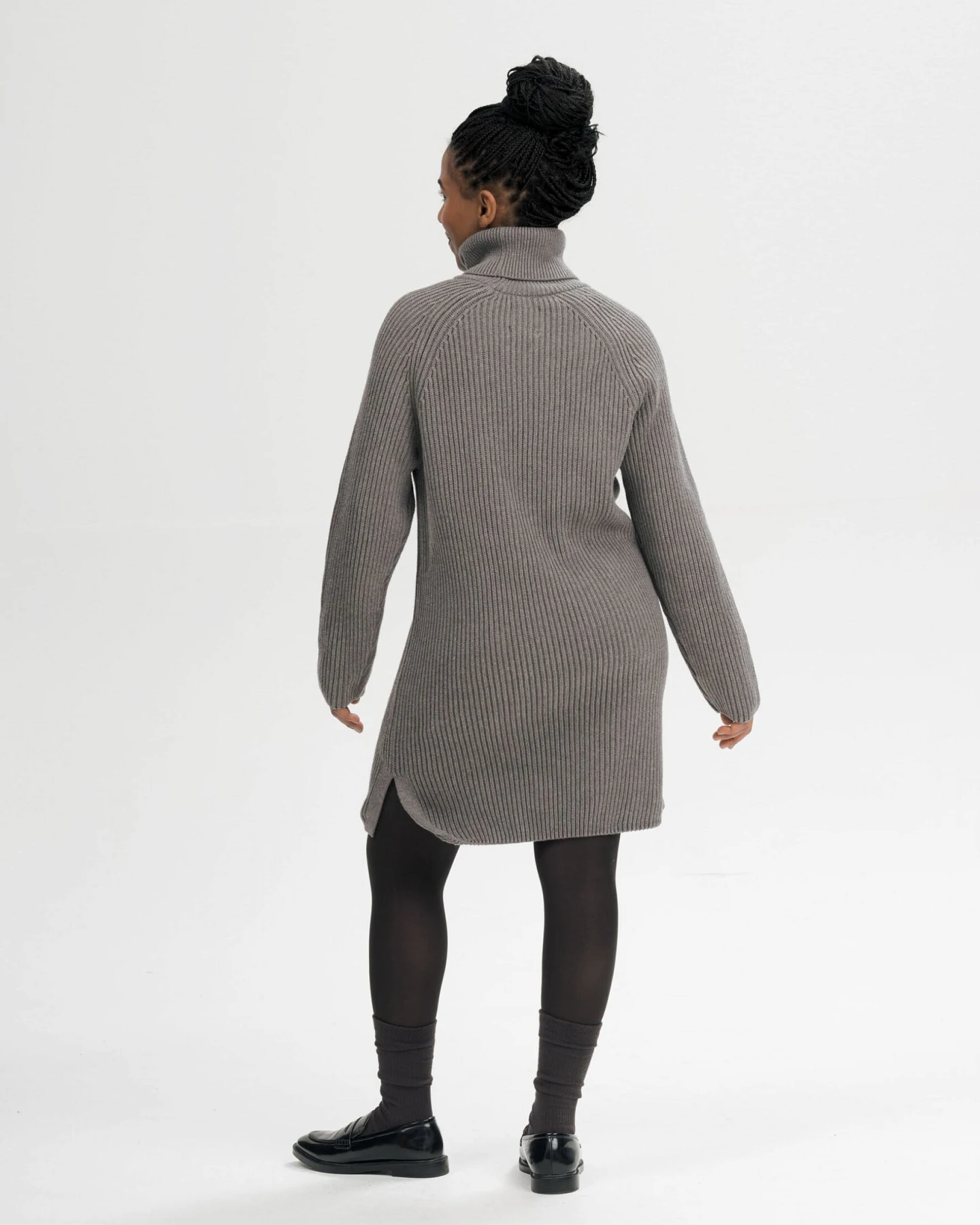 MELA Damen vegan Kleid Aus Rippstrick Mit Rollkragen Arunika Bär Melange – Ansicht 2