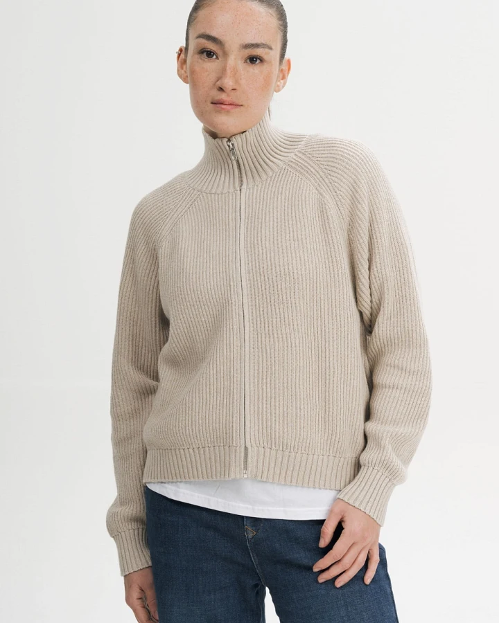 MELA Damen vegan Strickjacke Mit Rippstrick Kamuka Pebble-Melange