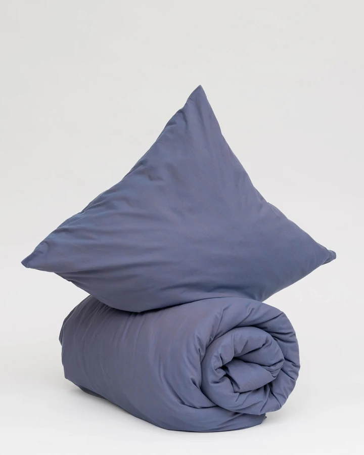MELA unisex vegan Bettwäsche Set Himanshu Blau/Mokka Fischgrätenmuster