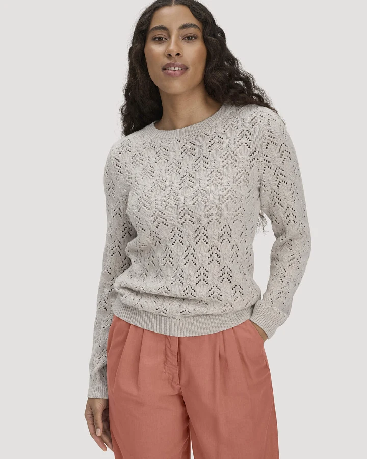 hessnatur Damen Strick Pullover Regular aus Bio-Baumwolle und Schurwolle - beige - Größe S