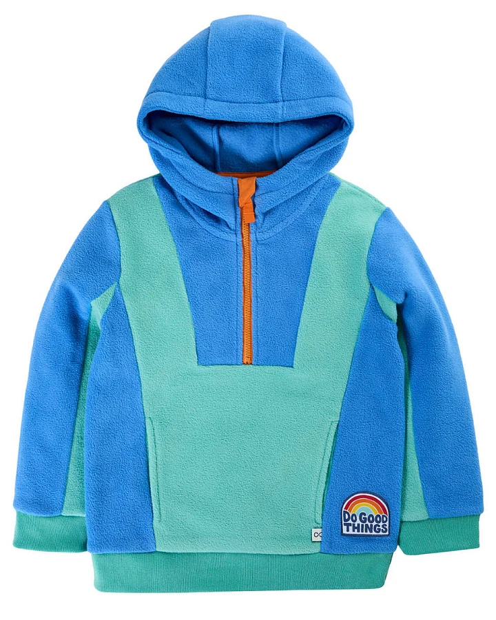 Frugi - Fleece-Hoodie "Do Good Things" blau-türkis