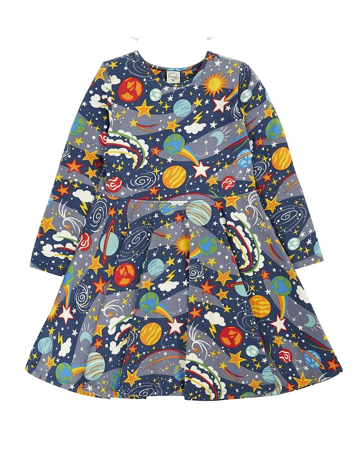 Frugi - Skaterkleid langarm "Weltraum" graublau